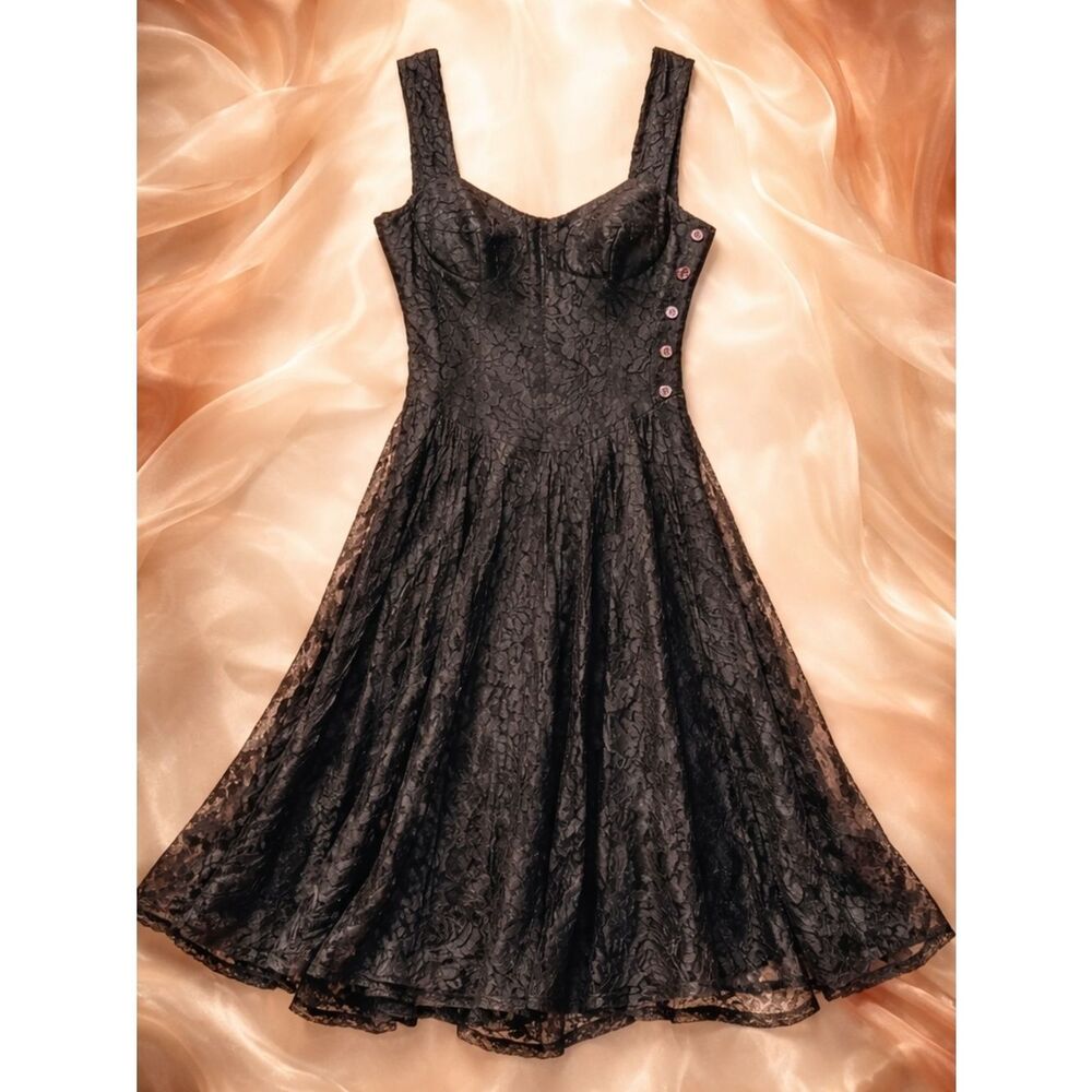 Nostalgia Black Lace Midi Dress with Sweetheart Bodice